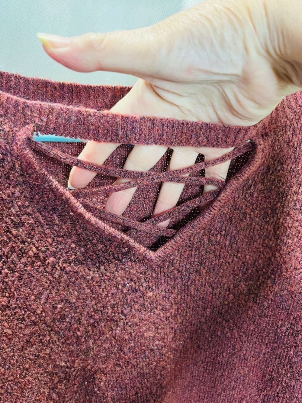 American Eagle Outfitters Berry Pink Crisscross Neck Sweater - Picture 6 of 8